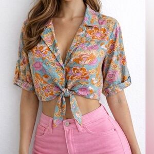Love Notes Floral Tie-Front Crop Top